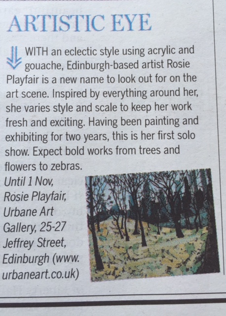 Rosie Playfair's first solo show was reviewed in today's Spectrum. Well done Rosie. Your work looks great in the gallery and is proving popular with our clients.